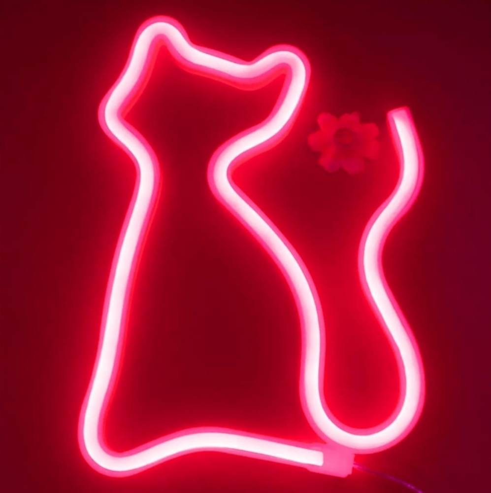 Red Pink Kitty Neon Sign LED Cat Lovers Wall Decor Lamp Cats USB / AAs Girl Gift